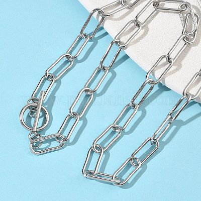 304 нержавеющая сталь цепочки-скрепки ожерелья NJEW-Z102-02P-1