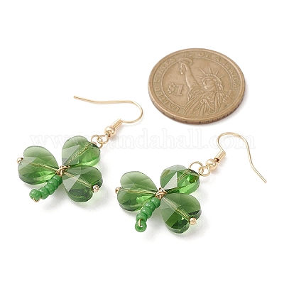 Серьги с подвесками в форме клевера из стеклянных бусин EJEW-TA00251-1