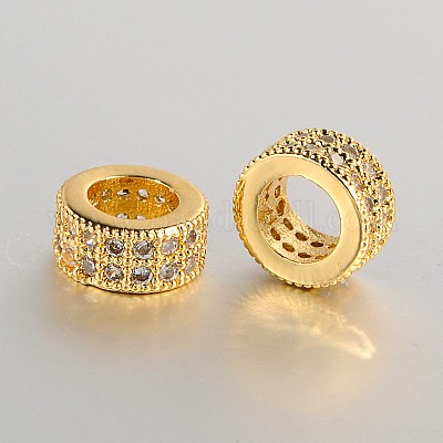 Латунные микро проложить кубического циркония европейский большое отверстие в кольце бусы ZIRC-J006-04G-1