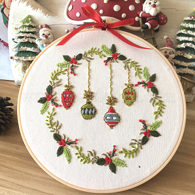 DIY クリスマス刺繍キット 刺繍布と糸を含む 針 刺繍フープ 指示シート