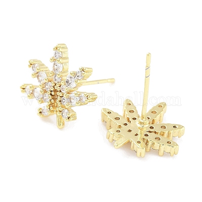 Женские серьги-гвоздики из латуни с микропаве и прозрачным кубическим цирконием EJEW-S217-D04-1
