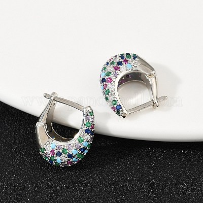 Овальные серьги-кольца из латуни с микропаве из разноцветных кубических цирконий EJEW-S277-10P-B-1