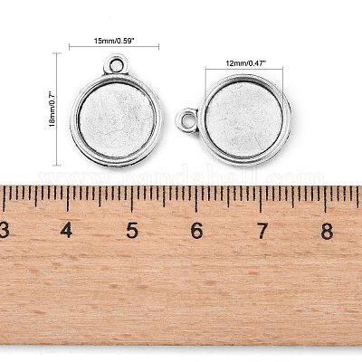 Тибетский стиль старинное серебро литые плоские круглые сеттинги подвеска кабошон X-TIBEP-M022-32AS-1