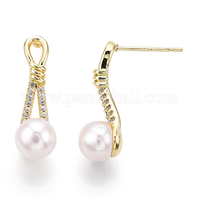 Серьги-гвоздики из натурального жемчуга с микропаве фианитами PEAR-N022-B01-1