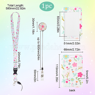 SUNNYCLUE ID Badge Holder with Safety Lanyard 360 Retractable Badge Reel Clip Cute Flower Name Tag Breakaway Protector Vertical