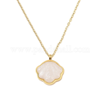 Ожерелья с подвесками из нержавеющей стали 304 и имитации ракушек из смолы NJEW-N055-08G-1