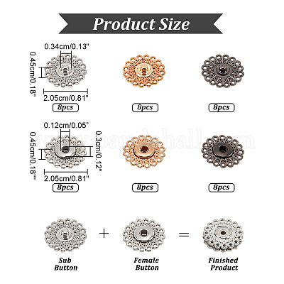 24 комплект кнопок из цинкового сплава 3 цветов FIND-NB0003-68-1