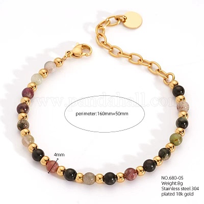 Женские браслеты из круглых бусин из натурального турмалина в богемном стиле JU9810-5-1
