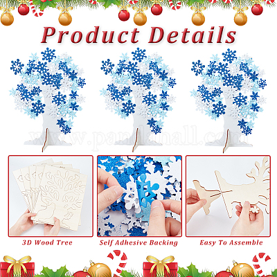 OLYCRAFT 6 Set Foam Stickers 3D Craft Tree Kit Snowflake Theme Unfinished  Wood Tree Winter Tree with 500Pcs Blue White Snowflake Stickers for Art