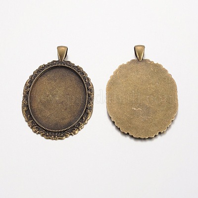 Овальной сплав тибетский стиль сеттинги кабошон большой кулон PALLOY-K109-65AB-NR-1