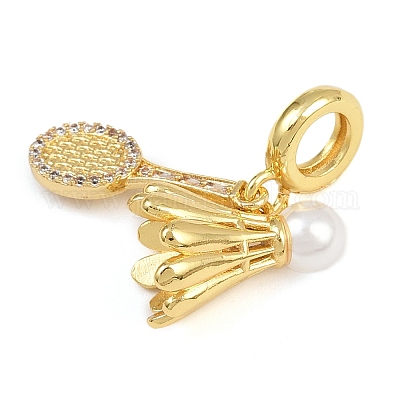 Латунные микро-паве прозрачные кубические цирконии бадминтон и ракетка европейские подвески KK-I352-13G-1