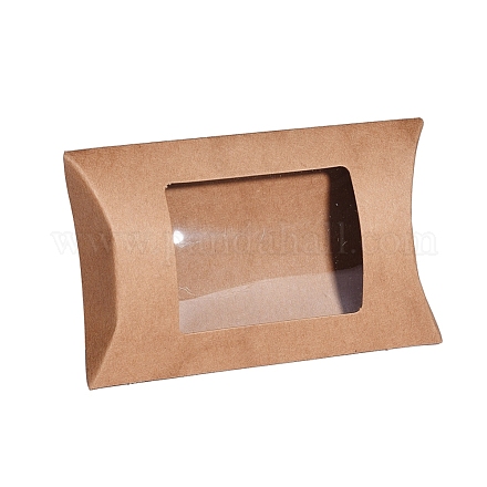 紙枕ボックス  ギフトキャンディー梱包箱  クリアウィンドウ付き  バリーウッド  12.5x8x2.2cm CON-G007-03B-04-1