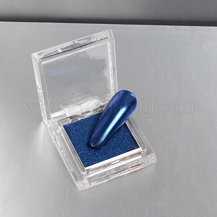 光沢のあるネイルグリッターパウダー  ミラー効果  パウダースターライト顔料装飾  ブラシ1本付き(無料)  ブルー  プラスチックボックス：35x35x13mm MRMJ-T090-07K-1
