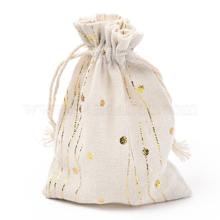 クリスマステーマの綿生地布バッグ  巾着袋  クリスマスパーティースナックギフトオーナメント用  波の模様  14x10cm ABAG-H104-B11-1