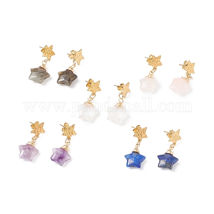 5 par de aretes colgantes de estrella con piedras preciosas naturales de 5 estilos EJEW-JE05097-1