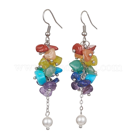 Серьги-кластеры из натуральных смешанных драгоценных камней EJEW-JE05467-1