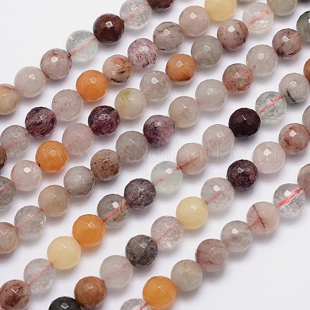 Faceted Natural Rutilated Quartz Round Bead Strands G-I157-02-8mm-1
