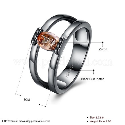 トレンドの真鍮製キュービックジルコニア指輪  ワイドバンドリング  オレンジ  ガンメタ色  usサイズ8（18.1mm） RJEW-BB26943-D-8-1