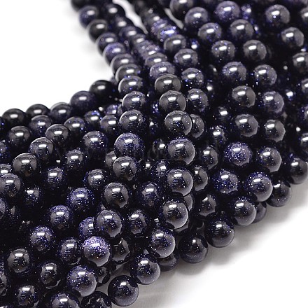 Synthetic Blue Goldstone Round Bead Strands G-P075-50-6mm-1