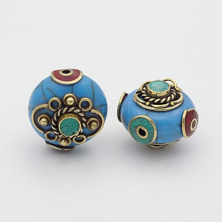 Handmade Tibetan Style Flat Round Beads TIBEB-M023-04C-1
