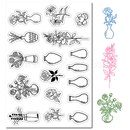 CRASPIRE Vase Flowers Clear Rubber Stamps Art Silicone Seals Stamp Vintage Transparent Silicone Stamps for Journaling Card Making Friends DIY Scrapbooking Photo Frame Album Decoration DIY-WH0439-0011-1