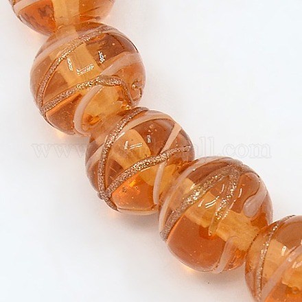 De forma redonda de los abalorios hechos a mano de arena de oro lampwork hebras X-LAMP-L001-10mm-03-1