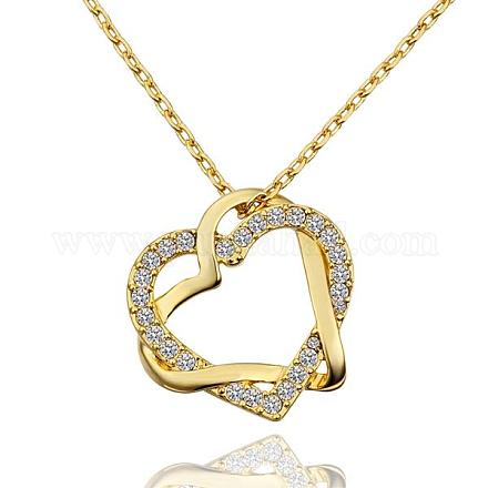 Valentine Ideal Gift Trendy Real 18K Gold Plated Eco-Friendly Tin Alloy Czech Rhinestone Heart To Heart Pendant Necklaces NJEW-BB13781-G02-1