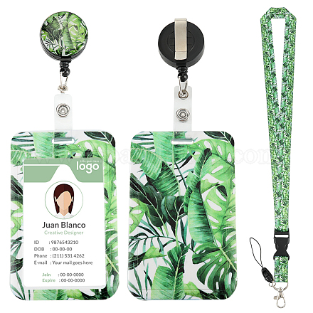 Leaf Pattern ABS Plastic ID Badge Holder Sets AJEW-WH0368-19-1