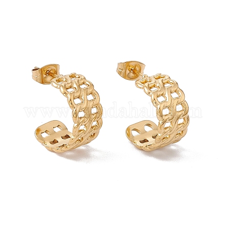Ion Plating(IP) 304 Stainless Steel Curb Chains Wrap Stud Earrings EJEW-G314-03A-G-1