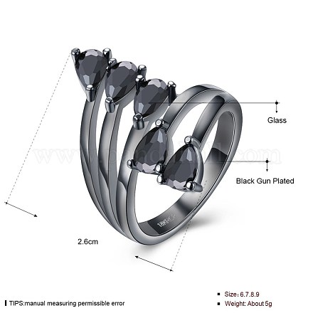 トレンディな真鍮のガラスの指輪  ガンメタ色  usサイズ7（17.3mm） RJEW-BB20194-C-7-1