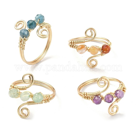 4 anello per dito con perline rotonde con pietre preziose miste naturali in stile 4 pezzi RJEW-TA00105-1