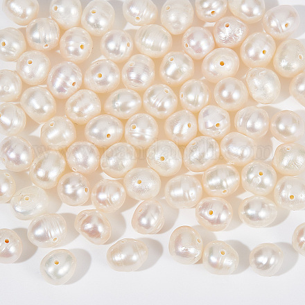 Nbeads1連売り天然養殖淡水真珠ビーズ連売り  ライス  貝殻色  5~6.5x5.5~6x4.5~5mm  穴：0.5mm  約69個/連  14.25インチ（36.2cm） PEAR-NB0002-40-1