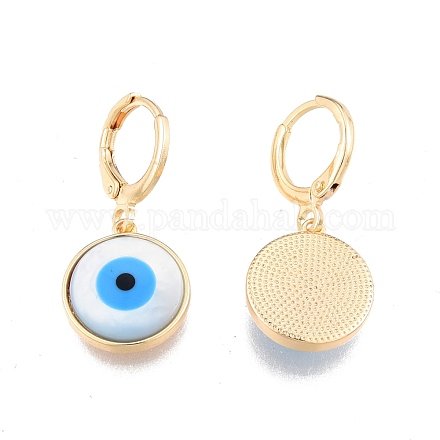 Boucles d'oreilles pendantes à levier en coquillage et turquoise synthétique mauvais œil EJEW-N012-60-1