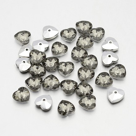 Back Plated Faceted Heart Taiwan Acrylic Rhinestone Beads ACRT-M07-6.5-05-1