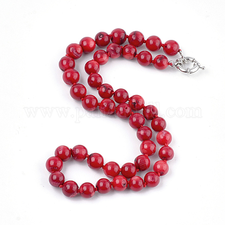 Sea Bamboo Coral(Imitation Coral) Beaded Necklaces NJEW-S414-37-1