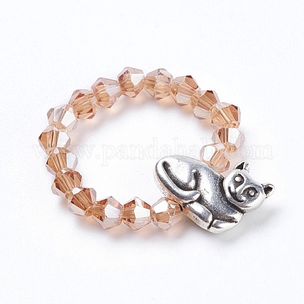 Electroplate Faceted Glass Beads Rings RJEW-JR00217-04-1