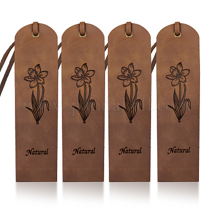 4pcs Narcissus Leather Bookmarks 2×7inch Natural Text Cowhide Vintage Handmade Leather Book Markers Genuine Page Markers for Men Women Flower Lovers Gift Book Lovers Reading Office Supplies AJEW-WH0386-0014-1