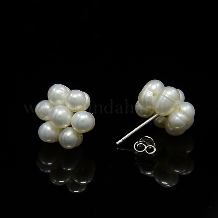 Fiore sterling perla argento orecchini EJEW-N0008-03-1