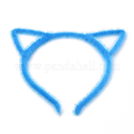 ヘアアクセサリー鉄子猫ヘアバンドのパーツ  のどの毛深い布製  猫の耳の形  ブルーdeepsky  110mm OHAR-S195-03A-1