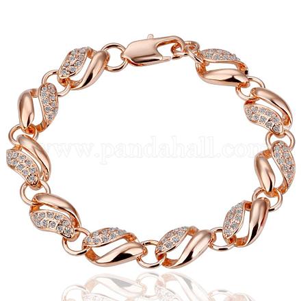 Véritables bracelets à maillons en strass tchèque en alliage d'étain plaqué or rose BJEW-BB10052-RG-1