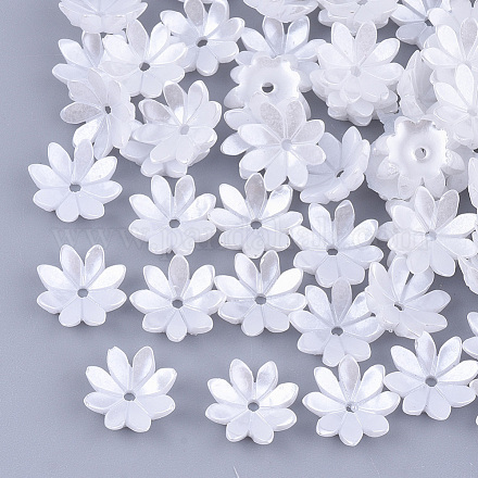 不透明樹脂模造パールビーズキャップ  マルチ花弁  花  ホワイト  10x10x2.5mm  穴：1.2mm RESI-T040-016-1