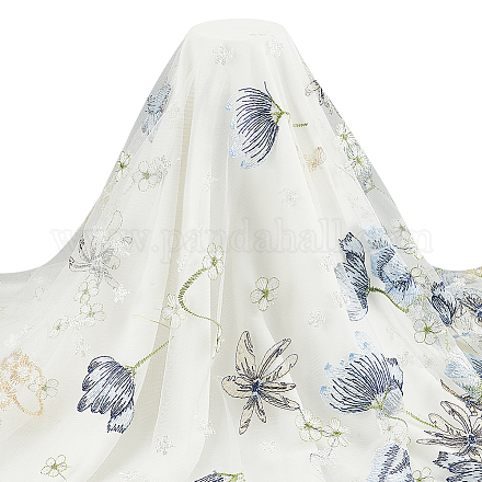 Tissu de dentelle de tulle de polyester de fleurs brodées DIY-WH0449-31B-1