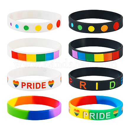 20 Stück 8 Stile Regenbogenfarben Stolz Silikon Herz Kordel Armbänder Set für Männer Frauen BJEW-TA0001-06-1