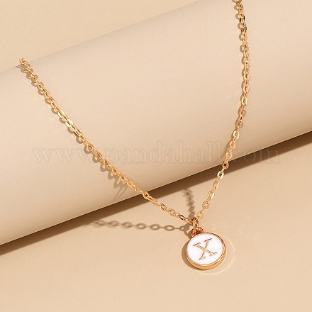 Сплав белого эмалевого диска с инициалами подвески ожерелья для женщин WG552C5-24-1