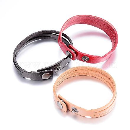 Snap bracelets de cordon en cuir BJEW-P099-10-1