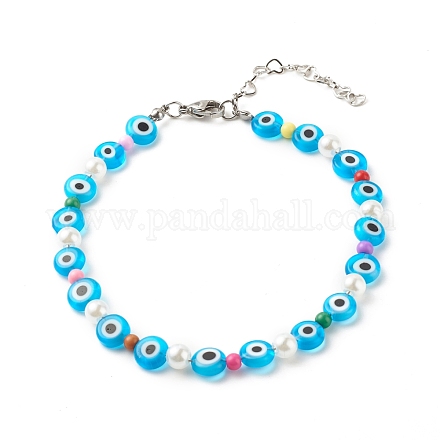 Bracelets de cheville perlés au chalumeau faits à la main mauvais œil pour femmes AJEW-AN00477-1