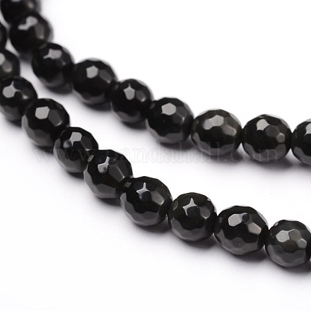 Faceted Natural Obsidian Round Bead Strands G-L377-32-8mm-1