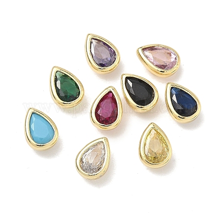 Кабошоны из кубического циркония в форме капли из латуни с микропаве&nbsp;KK-P345-13G-B-1