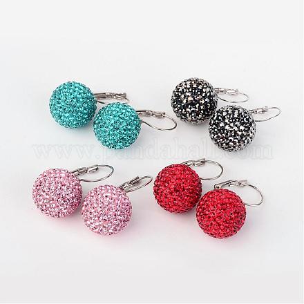 Polymer Clay Czech Crystal Disco Ball Leverback Earrings EJEW-L180-M-1