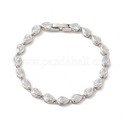 Clear Cubic Zirconia Teardrop Link Chain Bracelet BJEW-E073-03P-1